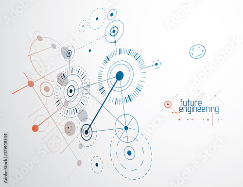 Engineering technology vector wallpaper made with circles and lines. Technical drawing abstract background.