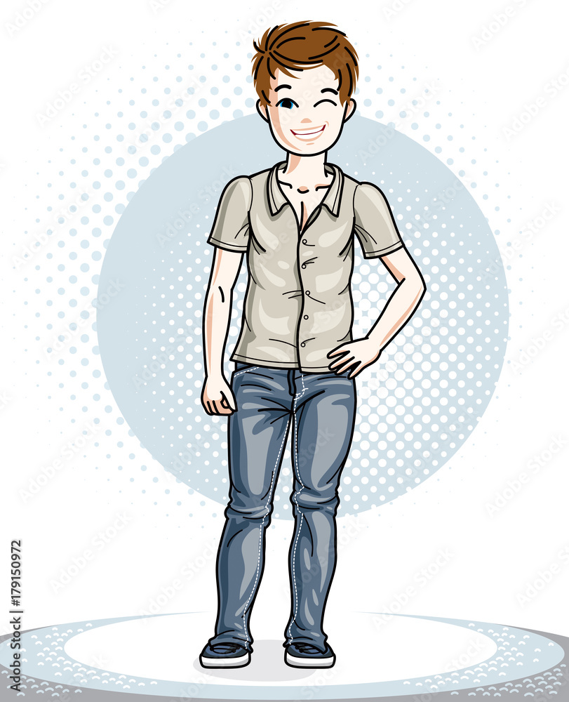 Cute happy young teen boy posing in stylish casual clothes. Vector pretty nice human illustration. Fashion and lifestyle theme cartoon. Stock Vector | Adobe Stock Cute happy young teen boy posing in stylish casual clothes. Vector pretty nice human illustration. Fashion and lifestyle theme cartoon. Stock Vector | Adobe Stock