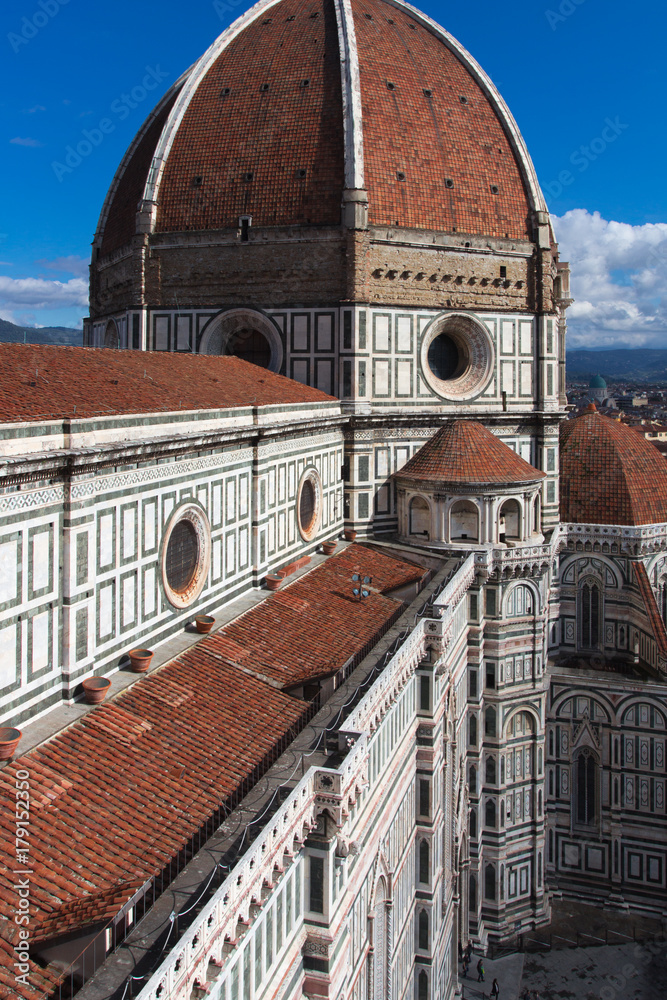 Cathedral of Saint Mary of the Flowers (Cattedrale di Santa Maria del Fiore), UNESCO World Heritage site. Florence, Tuscany, Italy. A top view.