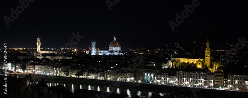 Night view to Florence, Italy, Duomo cathedral, Palazzo Vecchio and Basilica di Santa Croce di Firenze © Igor