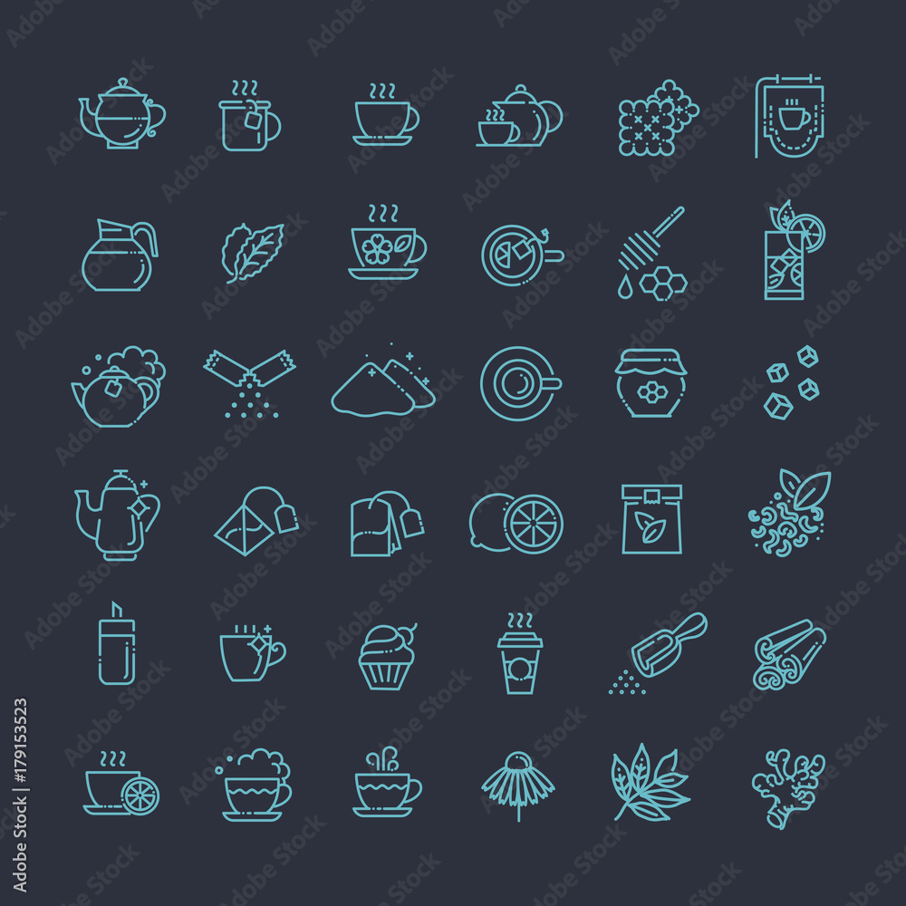 Tea icon set. Thin line vector illustration Tea icon set. Thin line vector illustration