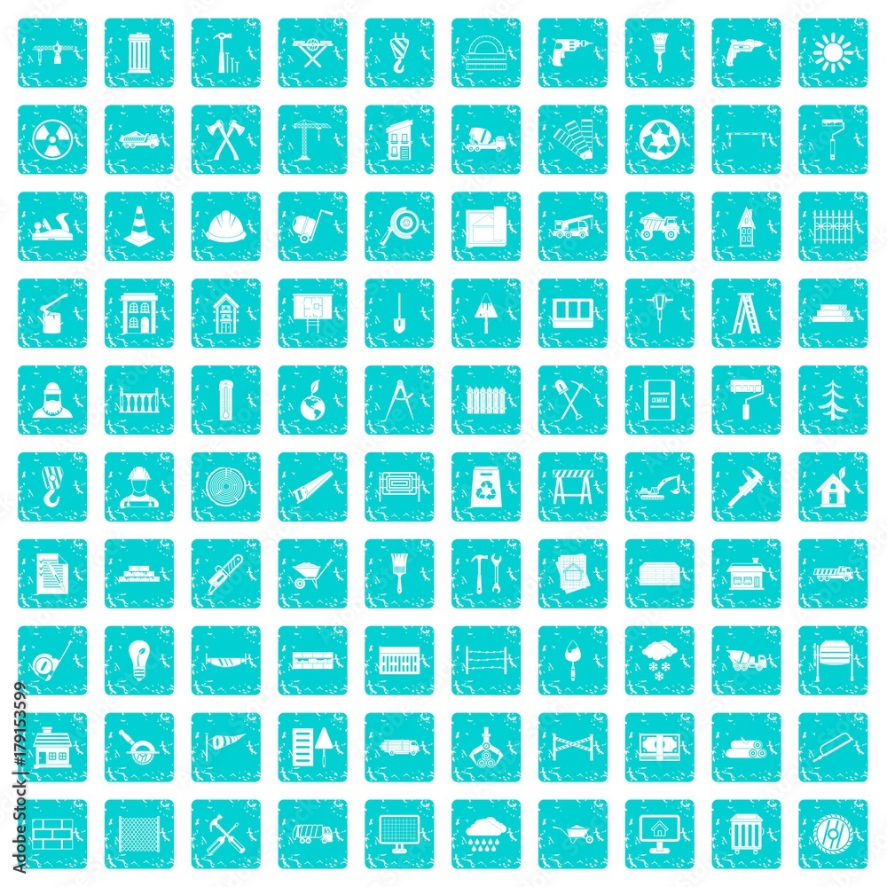 100 building materials icons set grunge blue 100 building materials icons set grunge blue