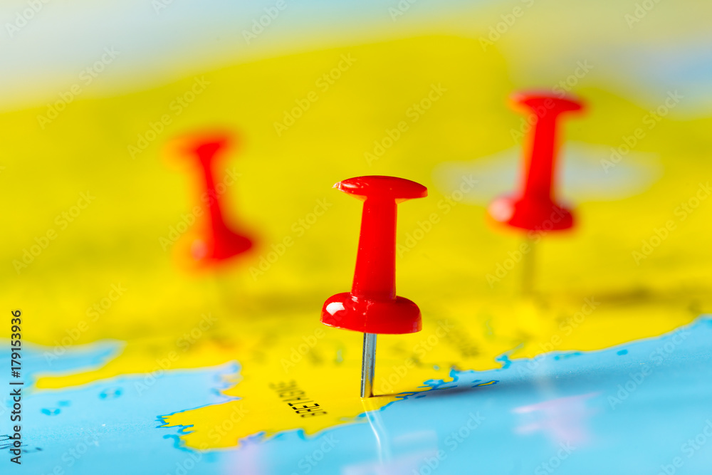 Travel destination points on a map Travel destination points on a map