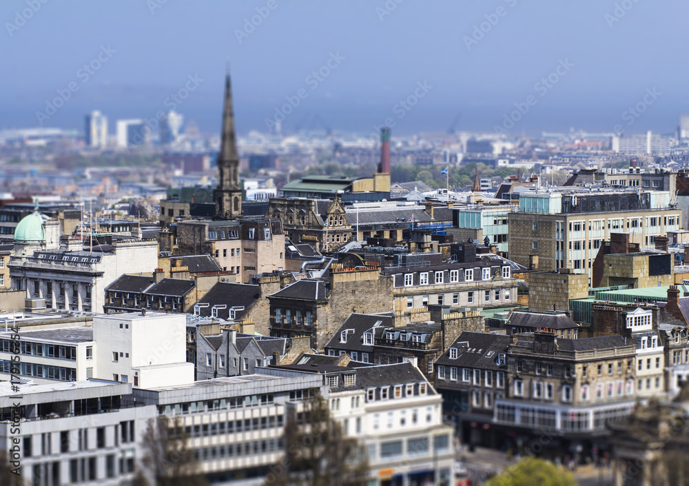 Edinburgh cityscape. Tilt-shift image
