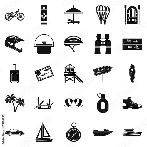 Holiday abroad icons set, simple style