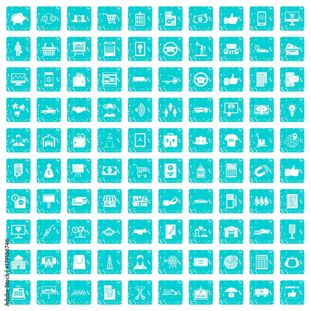 100 business icons set grunge blue 100 business icons set grunge blue