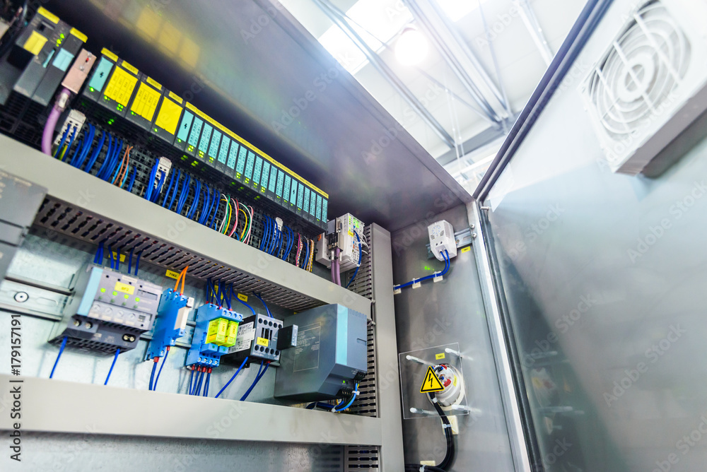Electric control panel enclosure for power and distribution electricity. Uninterrupted, electrical voltage.
