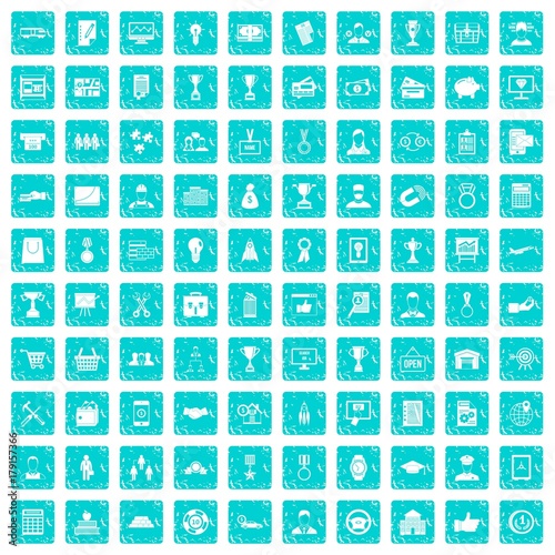 Wallpaper Mural 100 business career icons set grunge blue Torontodigital.ca