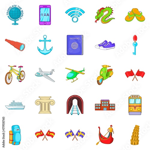 Beyond the sea icons set, cartoon style