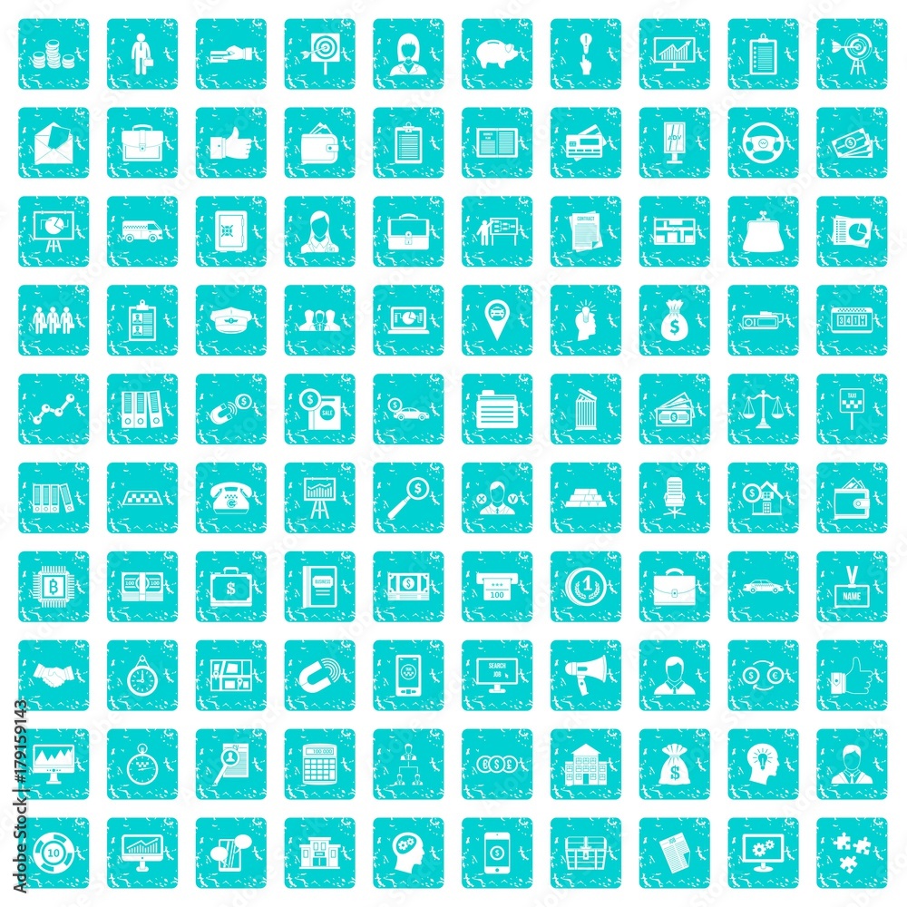 100 business group icons set grunge blue 100 business group icons set grunge blue