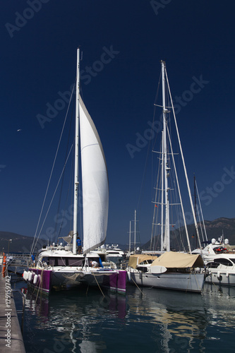 Yachts in Porto Montenegro, luxury yacht port and prestigious shopping village