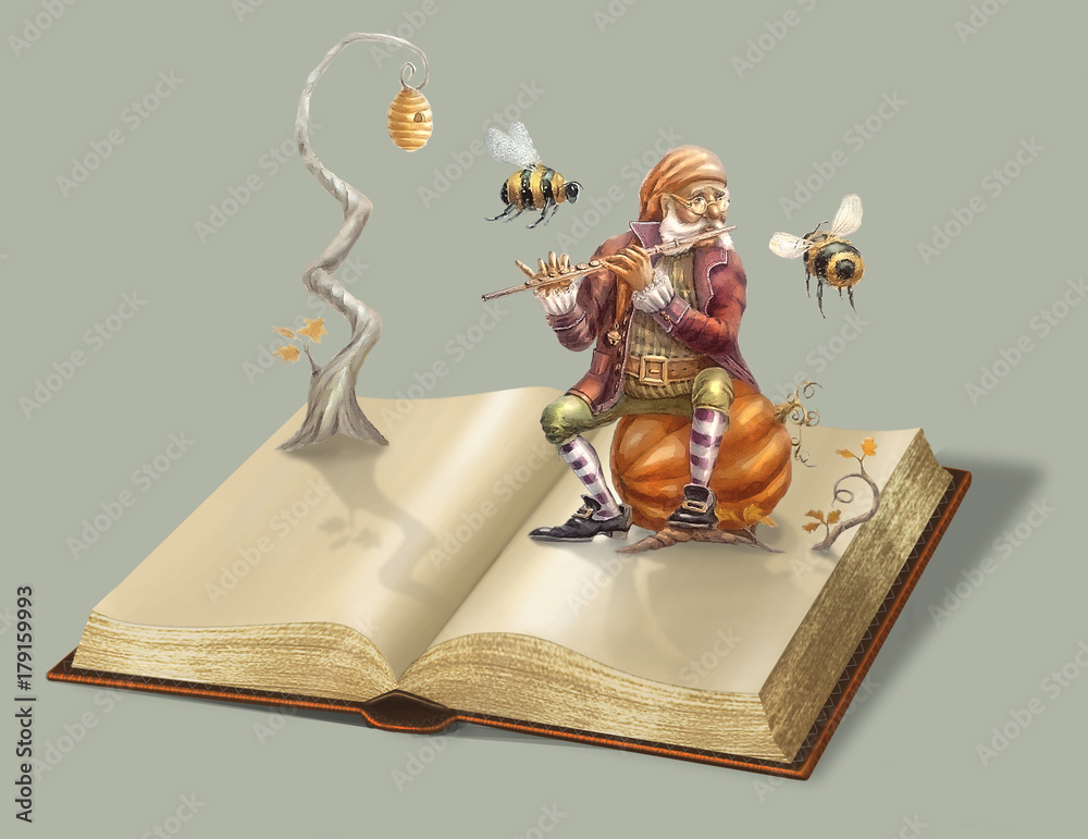 Fototapeta premium Bee Charmer in a book. Meadery. Original, watercolor painting.