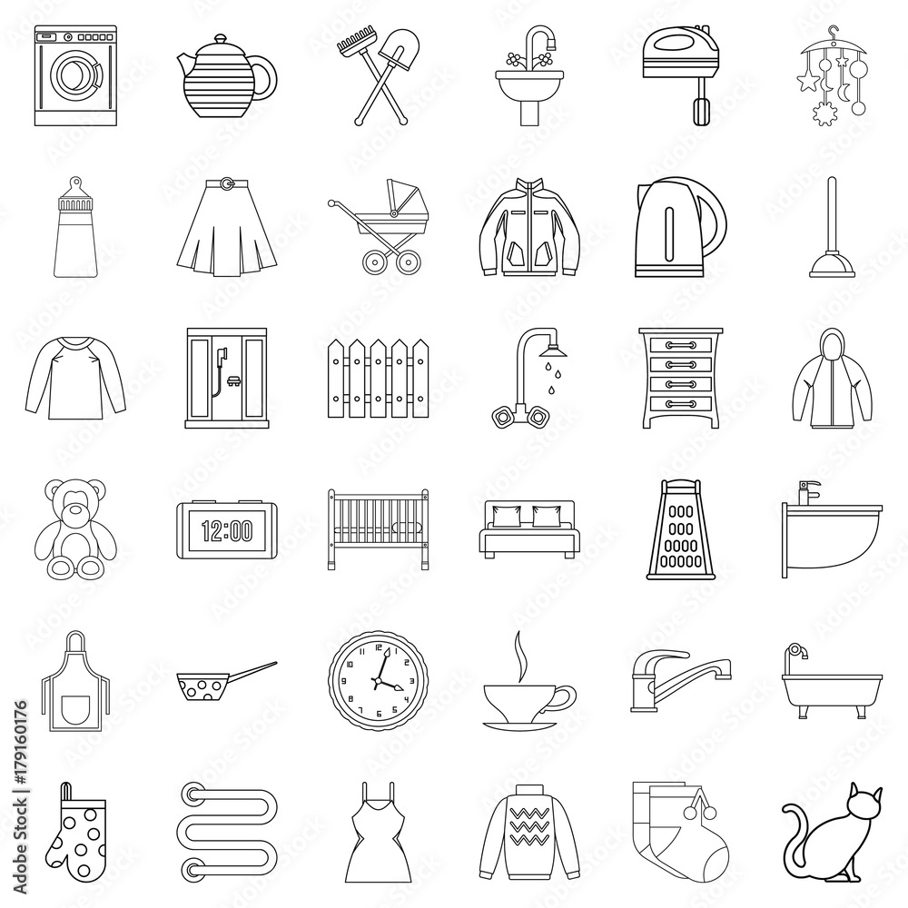 Home icons set, outline style Home icons set, outline style