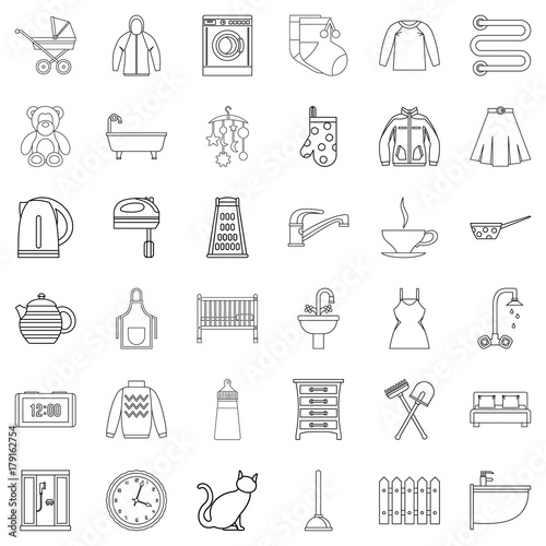 House icons set, outline style
