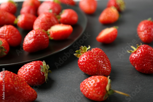 Fresh strawberries on table  closeup