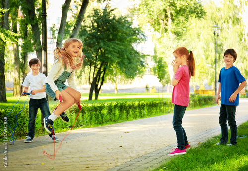Cute little children jumpin...