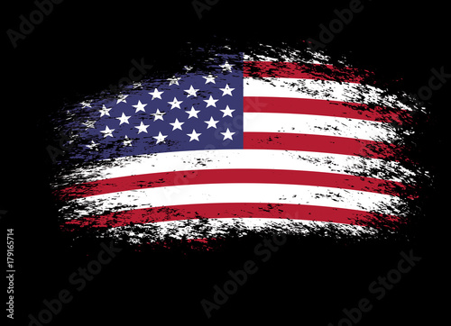 Vector flag of USA. Grunge texture on american flag on black background