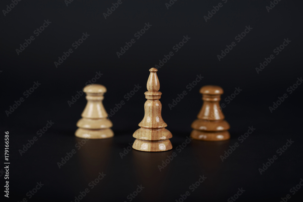 Elephant and two pawns on a black background Elephant and two pawns on a black background