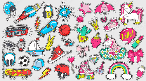 Big set of girl's and boy's colored stickers on white