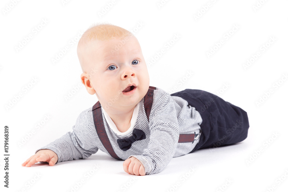 serious cute little boy in strong costume serious cute little boy in strong costume