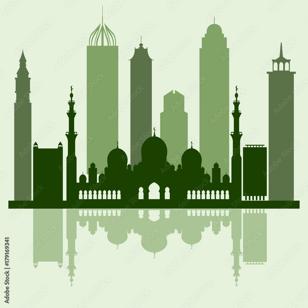 Vector illustration of United Arab Emirates skyscrapers silhouette. Dubai and Abu dhabi buildings.