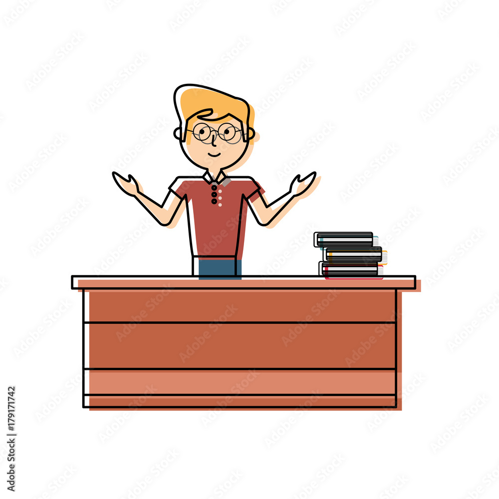 flat line colored teacher man over white background vector illustration flat line colored teacher man over white background vector illustration