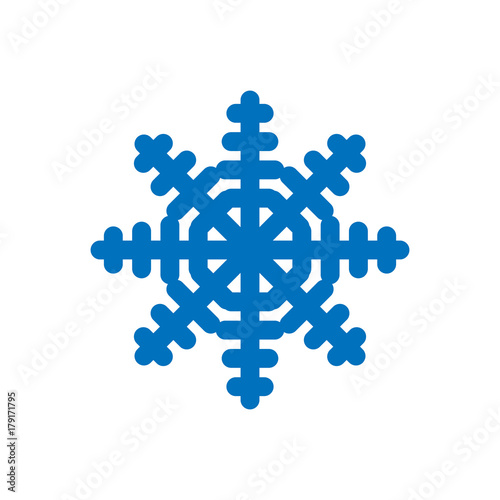 Snowflake sign. Blue Snowflake icon isolated on white background. Snow flake silhouette. Symbol of snow, holiday, cold weather, frost. Winter design element Vector illustration