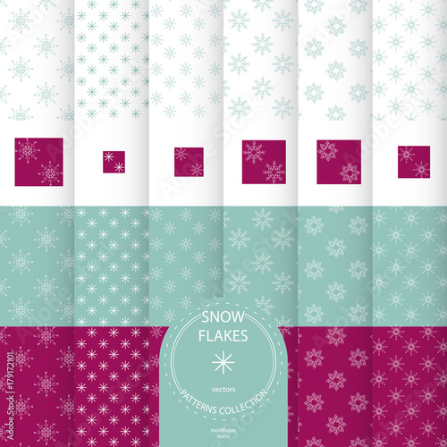 CHRISTMAS PATTERN COLLECTION. SNOW FLAKES EDITION. contains modifiable elements.