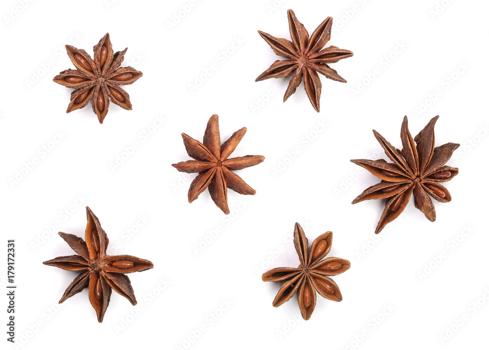 Star anise isolated on white background. Top view Star anise isolated on white background. Top view