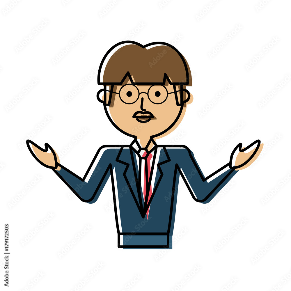 flat line colored teacher man over white background  vector illustration