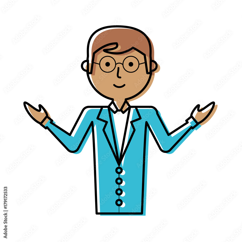 flat line colored teacher man over white background vector illustration flat line colored teacher man over white background vector illustration