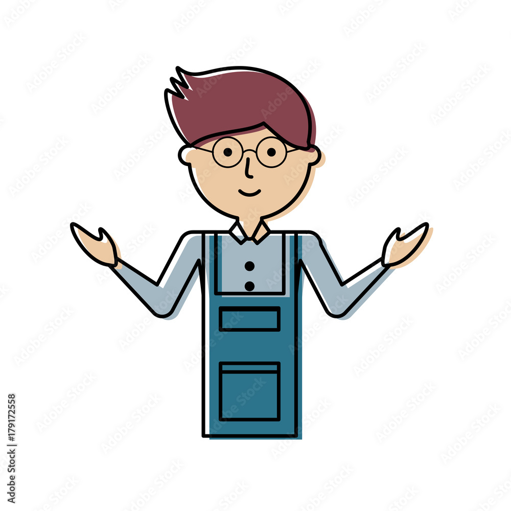 flat line colored teacher man over white background vector illustration flat line colored teacher man over white background vector illustration