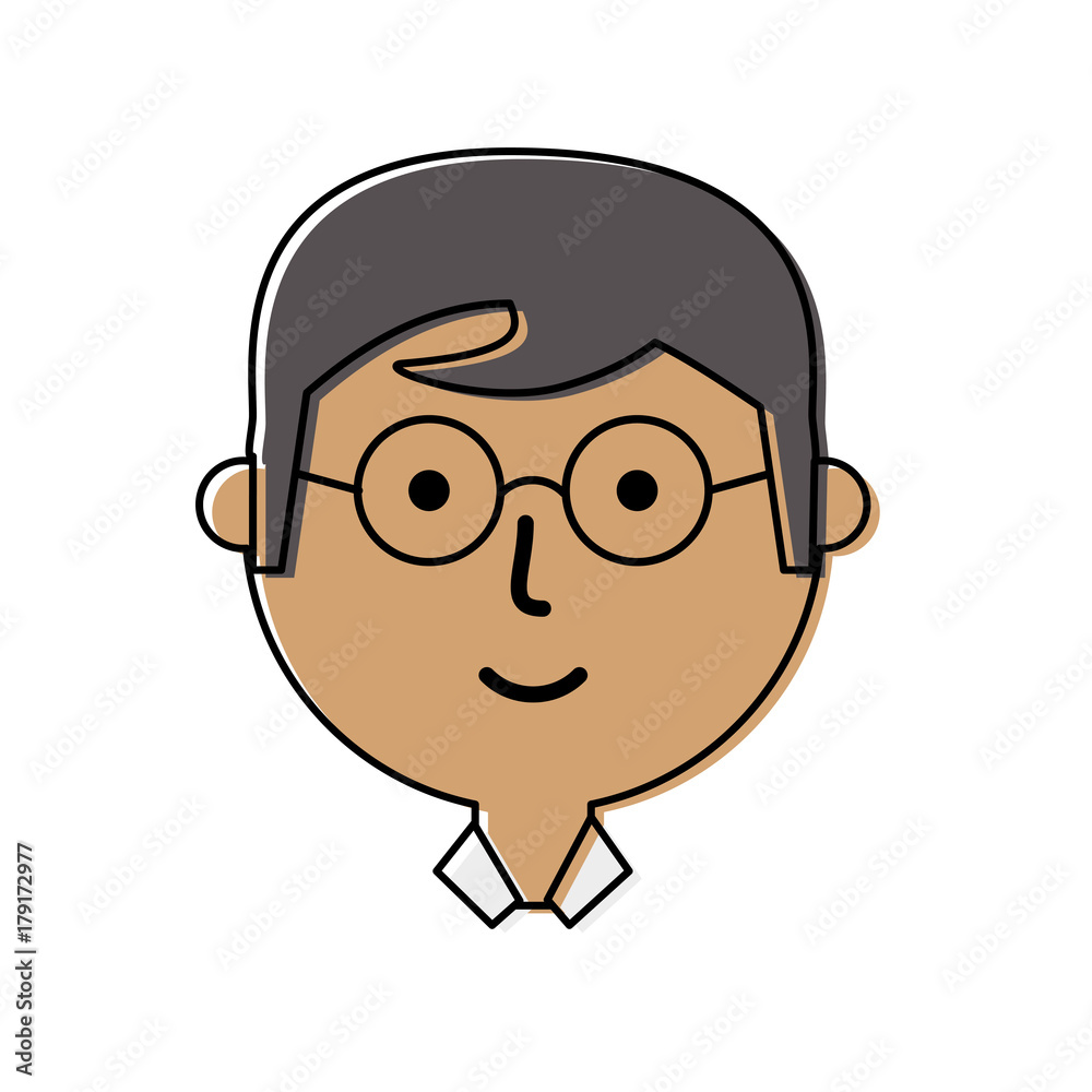 flat line colored man face over white background vector illustration flat line colored man face over white background vector illustration
