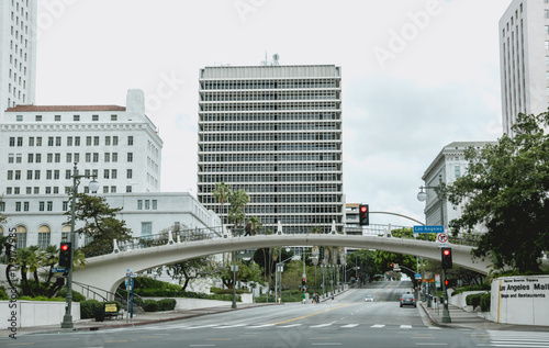 Downtown and the City Hall of Los Angeles. Main Street in the early morning