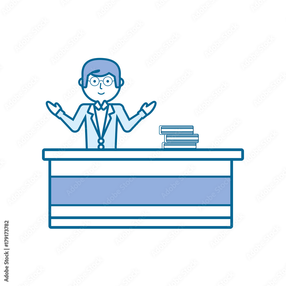 flat line colored teacher man over white background vector illustration flat line colored teacher man over white background vector illustration