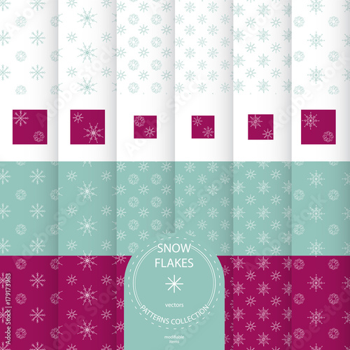 CHRISTMAS PATTERN COLLECTION. SNOW FLAKES EDITION. contains modifiable elements.