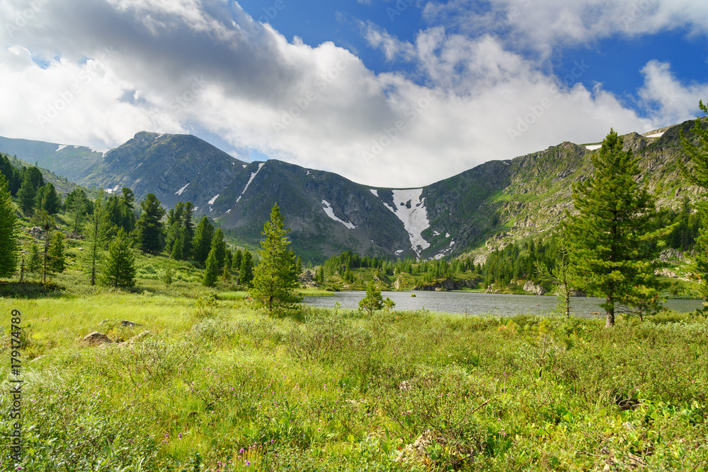 View on Fourth Lake of Karakol lakes in Altai Republic. Russia