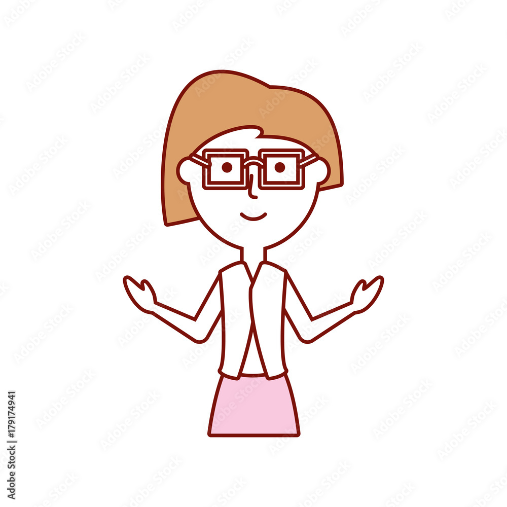 flat line colored teacher  woman over white background  vector illustration