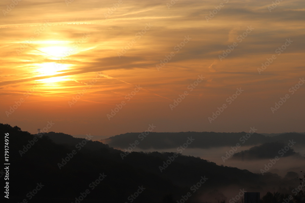 Foggy Morning Sunrise over the Hilltop & Valley