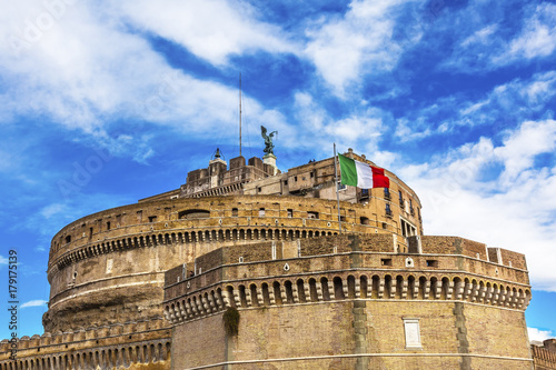 Castel Sant Angelo Vatican Castle Italian Flag Rome Italy