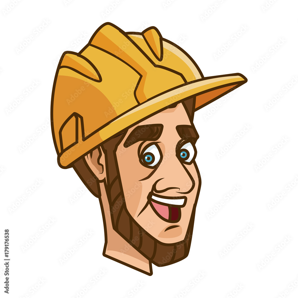 Worker face with helmet cartoon icon vector illustration graphic design Worker face with helmet cartoon icon vector illustration graphic design