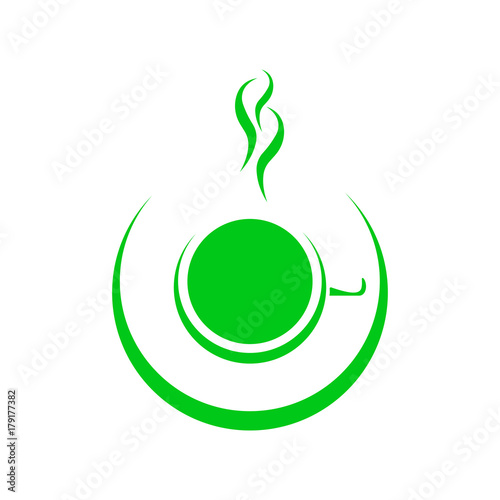 Coffee or tea shop logo template, natural abstract coffee or tea cup with steam, coffee house emblem