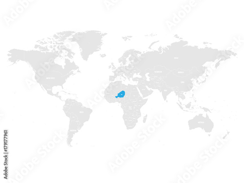 Niger marked by blue in grey World political map. Vector illustration.