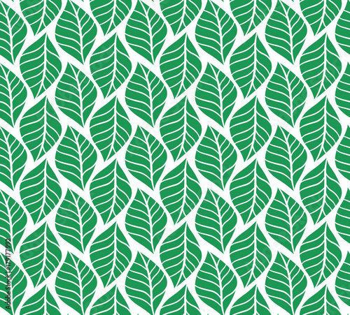 Vector illustration of leaves seamless pattern. Floral organic background. Hand drawn leaf texture.