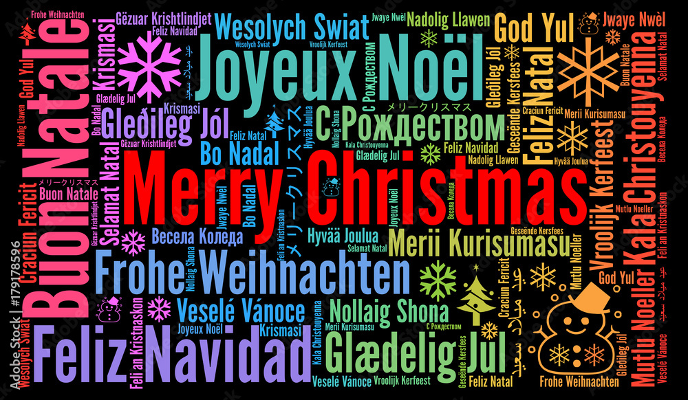 Merry Christmas in different languages word cloud Merry Christmas in different languages word cloud