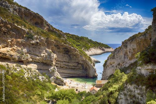 Vászonkép Stiniva cove on Vis island, Croatia