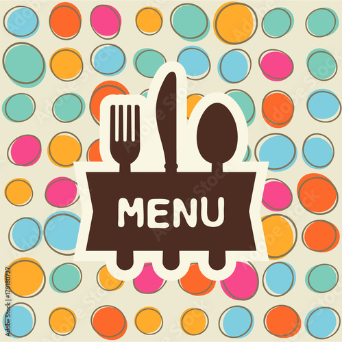 Fork, spoon and knife, tag for text. Flat design