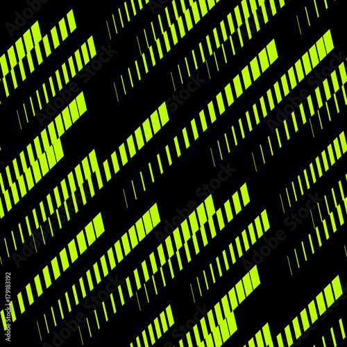Abstract geometric seamless pattern with diagonal lines, tracks, halftone stripes. Extreme sport style, urban art texture. Trendy background in bright neon colors, green and black. Extreme urban art
