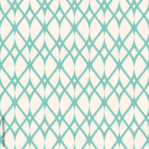 Vintage seamless pattern, thin wavy lines, mesh. Aqua green and beige colors