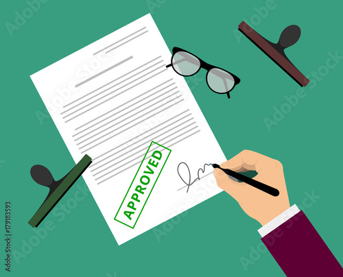 Man in suit claims contract by stamp 